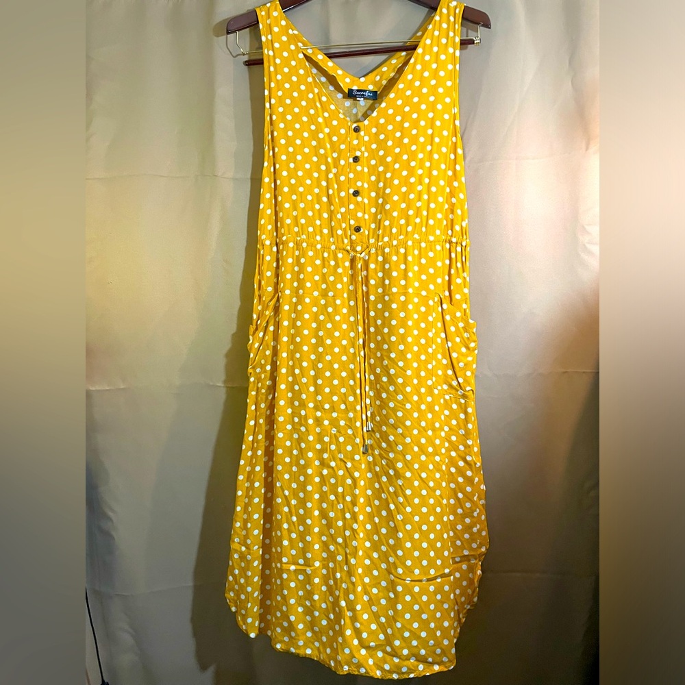 Sucrafas Yellow and white Polka dot Sleeveless  Dress Size L